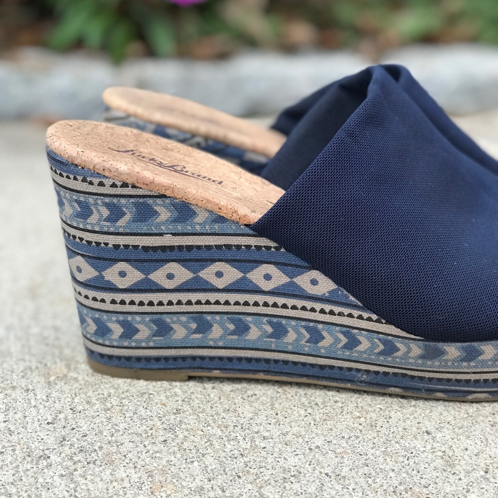 *RARE* Lucky Brand Blue Marilyn Cork Wedge Sandals - Picture 3 of 8